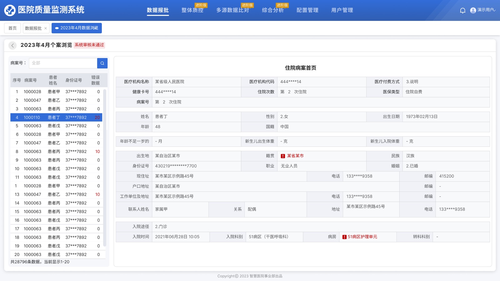 病案首页浏览:高密度病案首页字段与表格阅读秩序。
